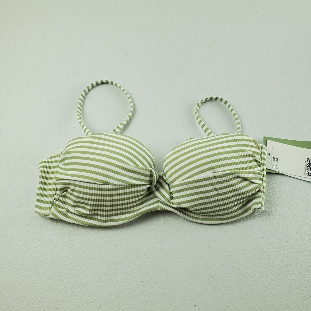H&M Stripe Padded Swim Top Swimwear Ruffles Adjustable 34B Womens NWT